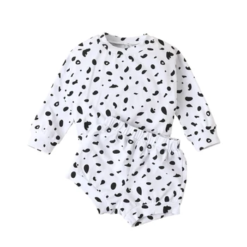 Emmababy Copil Nou-născut Haine Buline Gât Rotund Maneca Lunga T-Shirt, Bluze, pantaloni Scurți 2 buc Haine de Bumbac Haine Băiat Copil Fata Set
