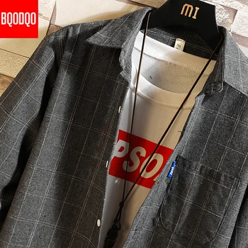 Toamna Casual Carouri Camasa Barbati Maneca Lunga Bumbac Coreean Blousee Buzunar Streetwear Harajuku Tricouri De Afaceri De Top Vintage Plus Dimensiune