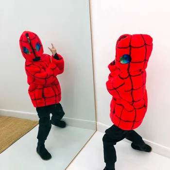 Spider-man Jachete de Blană pentru Copii Băieți 2019 Iarna Copii Faux Blana Haina Fete cu Gluga de Blană Jachete Baieti Desene animate Haine Calde