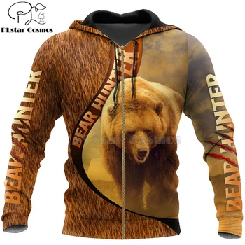 PLstar Cosmos Ursul de Vânătoare 3D Imprimate Hanorace/Hanorac/Hanorace cu Fermoar Bărbați Femei urs mare și negru Bow Hunter Streetwear 03