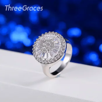 ThreeGraces 2019 Noua Moda de Argint de Culoare Alb Cristal Cubic Zirconia Rotund Mare verighete Inele de Logodna Pentru Femei RG068