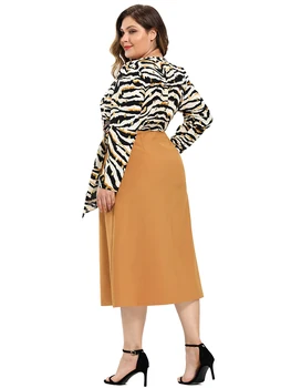 2021 Abaya Timp De Primăvară Rochii Femei Mare Plus Dimensiune Moda Elegant Împletit Fals Două Piese Leopard Eșarfe Rochie Midi