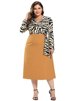 2021 Abaya Timp De Primăvară Rochii Femei Mare Plus Dimensiune Moda Elegant Împletit Fals Două Piese Leopard Eșarfe Rochie Midi