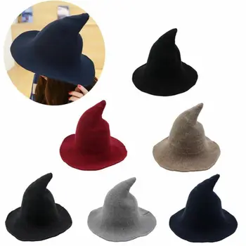 Costume De Halloween Accesorii Femei Moderne Pălărie Vrăjitoare A Subliniat Capace Realizate Din Lână De Înaltă Calitate Petrecere Clubul Vrajitoare Pălării 6 Culori