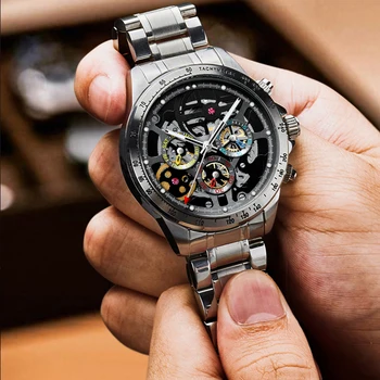 HAIQIN Piatră prețioasă schelet ceas barbati ceas automată de brand de top ceasuri de lux pentru bărbați mechanical ceas de mână pentru bărbați impermeabil 2020