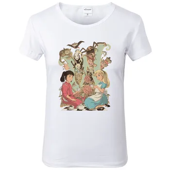 De Vara noi Femeile de Moda Alice În țara Minunilor Tricouri Femei Desene animate mâneci Scurte Moale cu maneci scurte t-shirt pentru fata