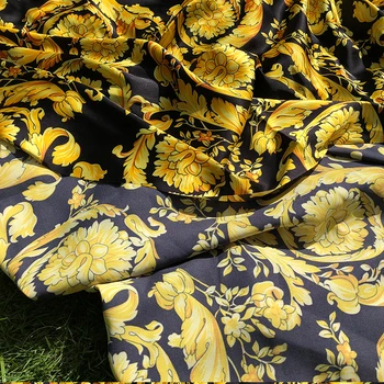 50x145cm italiană V brand Baroc imprimate satin stretch tesatura de poliester moale îmbrăcăminte cămașă rochie tesatura pânză pentru cusut