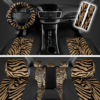 12/9/4buc Leopard de Imprimare de Pluș Huse Auto Scaun cu Pernă de Protecție Cu Volan Pad Centura Huse Auto de Interior
