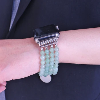 Lureen Lumina Verde Margele Elastic Watchband Pentru iwatch 38mm 42mm Handmade Femei Apple Watch Curea Bratara Curea Bratara