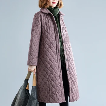 Iarnă stil coreean liber bumbac carouri Haina jacheta de moda cald femei palton lung casual sex feminin single-breasted haine de iarnă