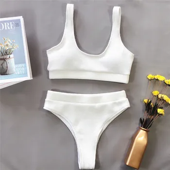 Cikini 2020 Noua Moda pentru Femei Sexy Tricotate Solid Bikini Sutien Set de Talie Mare Split Plaja Push-Up Brazilian costum de Baie