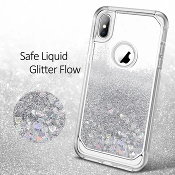 Nisipuri mișcătoare Lichid Greu de Caz Pentru iphone 8 7 Plus X Xs Max capa Pentru iPhone XR Caz construit în ecran de 360 proteja Sclipici Bling funda