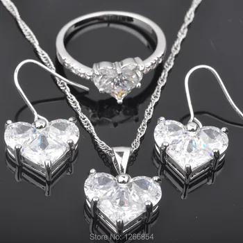 Cadouri de crăciun de Inima de Design Albe Cubic Zirconia Pentru Femei Placate cu Argint Seturi de Bijuterii Cercei/Pandantiv/Colier/Inele JS0317