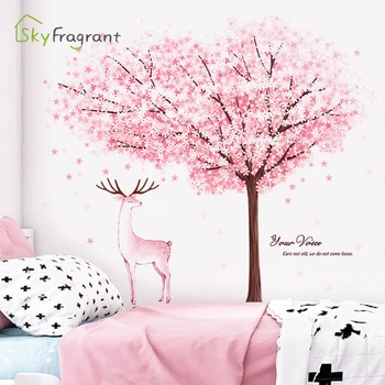 Ins roz floare de cireș zână auto-adeziv decor dormitor autocolante de perete de fundal autocolant decor acasă decor camera pentru copii