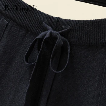 Beiyingni Largi Picior Pantaloni Femei Culoare Solidă Talie Mare Epocă Split Fundul 2020 Toamna Iarna Cald Pantaloni Sex Feminin Streetwear