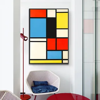 Decor Acasă Piet Cornelies Mondrian Arta Clasică Geometrie Linie Roșu Albastru Galben Compoziția De Imprimare Panza De Tablou Poster De Perete Decor