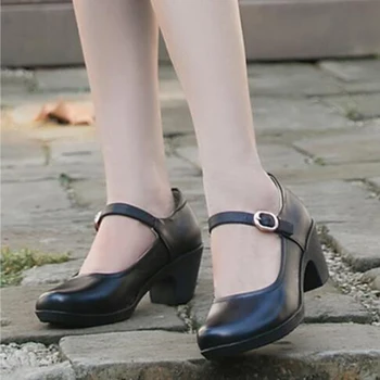 GKTINOO Piele naturala Pantofi Femei Rotund Toe Pompe Sapato feminino Tocuri inalte Superficial de Moda Negru de Muncă Pantof Plus Dimensiune 33-43