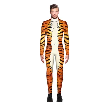 Sexy Bărbați Costume de Halloween Petrecere de Animale Zentai Catsuit Costum Tigru, Sarpe de Imprimare 3D Musculare Cosplay Body, Salopete