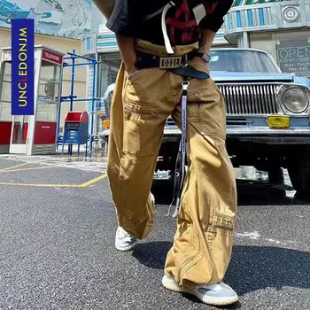 UNCLEDONJM Multi de Buzunar salopete bărbați vrac pantaloni drepte mozaic blugi barbati street wear hip hop blugi 20216