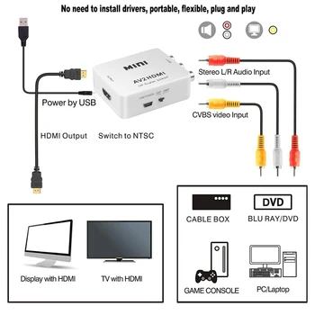 Kebidu Full HD 1080P RCA de sex Masculin la Feminin Convertor Adaptor Mini CVBS Compozit AV compatibil HDMI Audio Converter