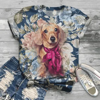 T-shirt pentru Femei Maneci Scurte 3D Câine Animale Imprimate O-Gât Topuri Tee Blusas 2020 Camisetas Muje Harajuku футболка женская летняя