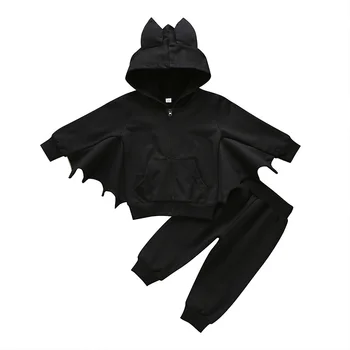 Halloween Copilul Costum Batwing Maneca Haină Neagră + 2 buc Pantaloni din Bumbac cu maneca Lunga Cu Gluga de Haine pentru Copii Îmbrăcăminte Set