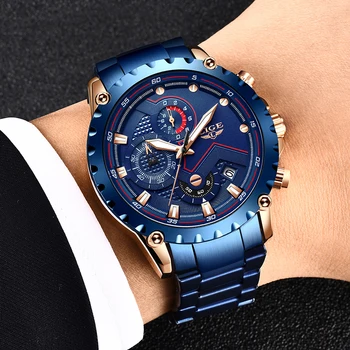 Brand de Top LIGE Oameni Noi Uita-te la Moda Albastru Oțel Inoxidabil Impermeabil Sporturi Ceas Bărbați Cuarț Ceas Barbat Cronograf Reloj Hombre