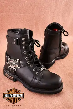Original harley davidson barbati din piele motocicleta pantofi de iarna charles gros negru cu talpi impermeabil brand botas cumpara online ~ Pantofi pentru bărbați Otopark.ro