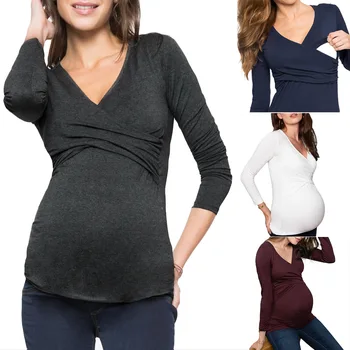 2020 Maternitate Maneca Lunga Montate Cotton V-neck Moale Sarcinii Tricouri de Maternitate Haine Gravide, Bluze Femei Haine