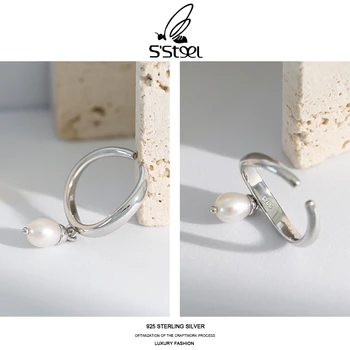 S ' STEEL Inele de Lux Cadouri Pentru Femei Argint 925 Designer de apă Dulce Pearl Inel Reglabil Bague Femme Argent 925 Bijuterii