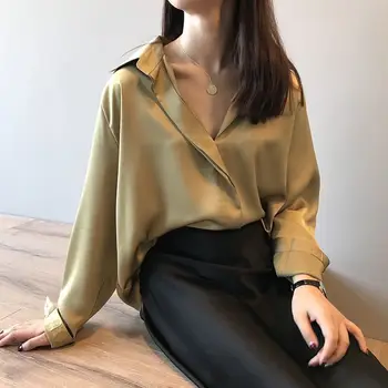 Femei Bluze Supradimensionate Nou liber Maneca Lunga tricou V-neck Șifon Top de sex Feminin Topuri Casual Camasa cu Maneci Scurte