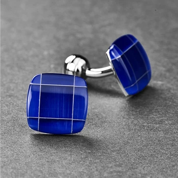 Nuncad Design Pătrat Mare Lustruit albastru inchis opal oțel titan butoni pentru Barbati nunta logodna de Afaceri 1 Pereche butoni