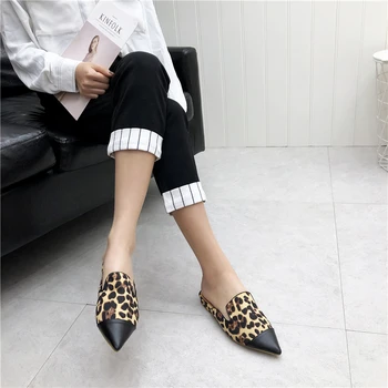 Wellwalk Rochie De Femeie Pantofi Leopard Papuci De Sex Feminin Plat Slide-Uri De Moda Catâri Femei Pantofi Deget A Subliniat Design Catâri
