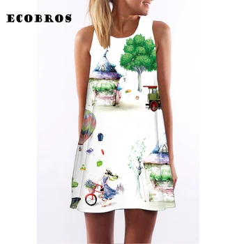 Ecobros 2020 Nouă Femei Rochie de Vara Lejere casual rochie fără mâneci florale imprimate mini rochii plus dimensiune haine de femei rochie