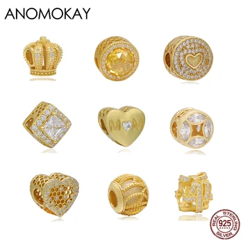 Anomokay Clasic Stil Mix de Culoare de Aur Coroana Inima Geometrice Rotunde de Argint 925 Farmecul Șirag de mărgele pentru DIY Brățară de & a Face Brățară
