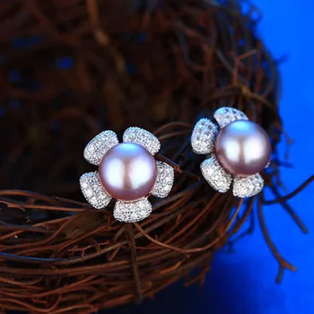 HENGSHENG Argint 925 Perle Naturale de Creatie Handmade Bijuterii Fine Vintage Floare Stud Cercei pentru Femeile Brincos