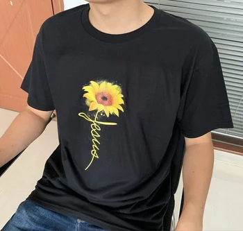 Kuakuayu HJN Barbati Tricou de Floarea-soarelui Isus Creștin-T-Shirt Mâneci Scurte Casual de Vara Tricou Negru Credință Tricou Cadou