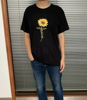 Kuakuayu HJN Barbati Tricou de Floarea-soarelui Isus Creștin-T-Shirt Mâneci Scurte Casual de Vara Tricou Negru Credință Tricou Cadou