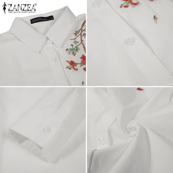 Plus Dimensiune Bluze Femei Bluza Broderie ZANZEA 2021 Epocă Rever Tricouri Casual Butonul de Jos de Muncă Blusas de sex Feminin Floral Tunica 5XL