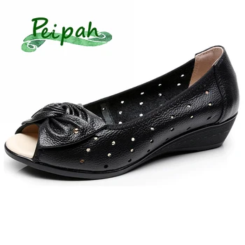 PEIPAH Plus Dimensiune 35-43 Femei Sandale Piele naturala Casual Pene Platforma Sandale de Vara Femei-Fluture nod Mama Pantofi