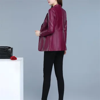 Geaca de piele pentru femei-negru xl-7xl plus dimensiune 2020 primavara toamna birou scurt slim single-breasted vin roșu buzunare pu haina LD1276