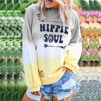 Jachete Femei Plus Dimensiune bluza Hippie Sufletul Tipărite Gradient Harajuku Pulover cu Maneci Lungi Tricou Gol Streetwear Topuri