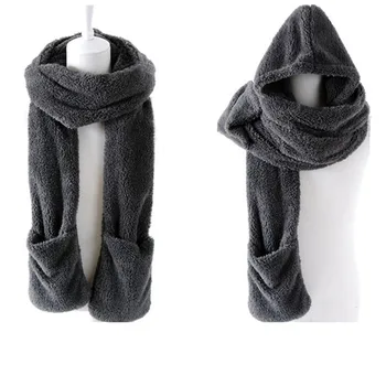 Calde de iarnă pentru Femei cu Glugă Mănuși de Buzunar Earflap Hat Lung Eșarfă Șal Snood Împachetări cel Mai bun de Vânzare-WT