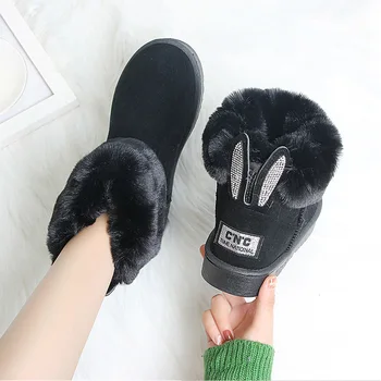 Femei Glezna Cizme Brand De Pantofi De Iarna Warm Negru Rotund Deget De La Picior Plus Dimensiune Casual Sex Feminin Zăpadă Urechi De Iepure, Cizme De Zapatillas Mujer