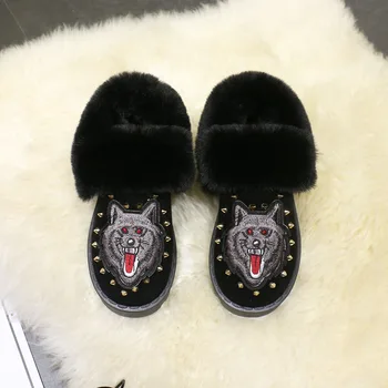 Femei de moda Cizme 2019 Iarna Brodate Nituri Blană Gros cald Cald Plat Bumbac Pantofi Cizme de Zapada pentru Femei piele de Căprioară Pantofi Femei