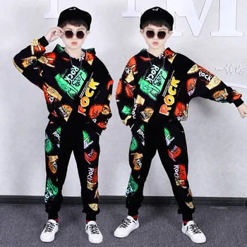 Tipărite de Dans Îmbrăcăminte set pentru Copii Baieti Fete Bumbac Hip-hop Jachete cu Gluga Haren Pantaloni Adolescenti Tinutele 6 8 10 12 13 14 Ani