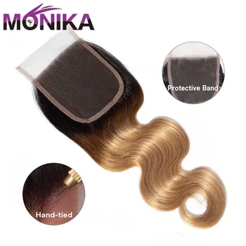 Monika Corpul Val Pachete Cu Închidere Malaezia Păr Uman Pachete Cu Închidere Non Remy Pre-colorate Blonda Pachete Cu Închidere
