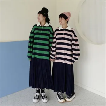 Femei Tricou Casual Rochie Toamna Iarna coreeană Stil Vintage Cusaturi de Culoare cu Dungi Mozaic Pleasted Rochii 5A168