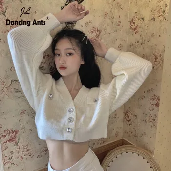 Femei Tricotate Cardigan Dulce Femeile Solid Long Sleeve V-Neck Singur Pieptul Coreean Uza Topuri, Pulovere
