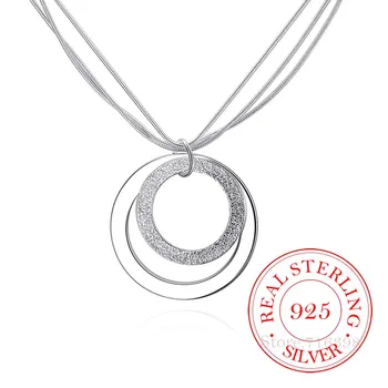 Argint 925 Casual Cerc Dublu Colier Pandantiv Pentru Femei Accesorii Mujer de Centralizare Guler pentru Femei Prieten Cadou